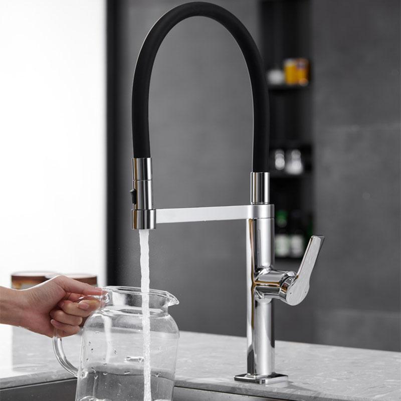 Copper Pull Down Kitchen Sink Faucet Deck Mounted Mixer Tap 360 Degree Rotation Kitchen Sink Hot Cold Taps Crane Gun Gray/Black