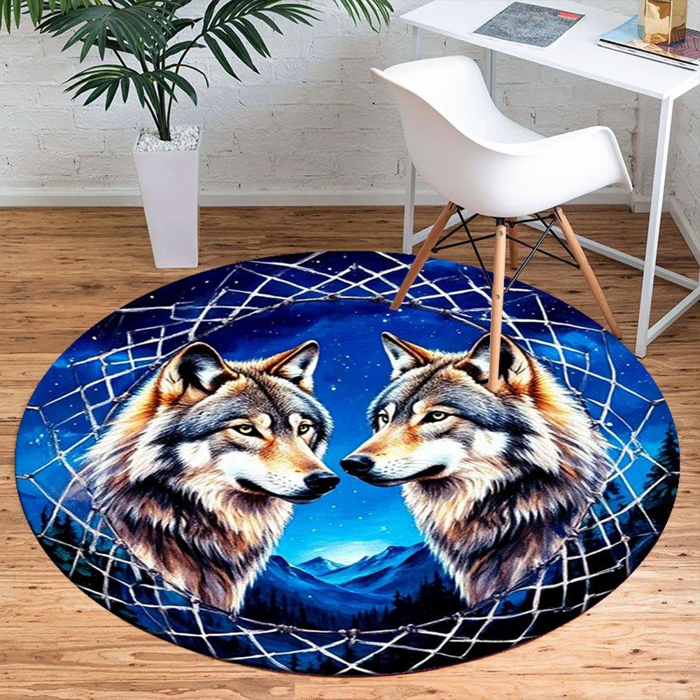 Wolf Dreamcatcher Wall Art: Nature's Guardian DecorRound Non-Slip chair mat chair carpet for office Rugs for Office Decor Gift For Valentine's Day Mot
