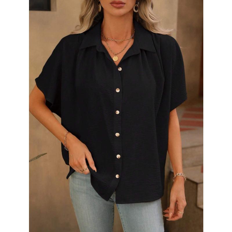 Женская рубашка, летний модный кардиган с цветными блоками, воротник на пуговицах, короткий рукав, женские топы