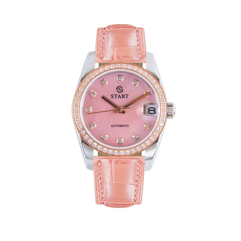 Start Женские часы с перламутровым циферблатом, модные повседневные автоматические механические часы, водонепроницаемые кожаные часы с функцией даты