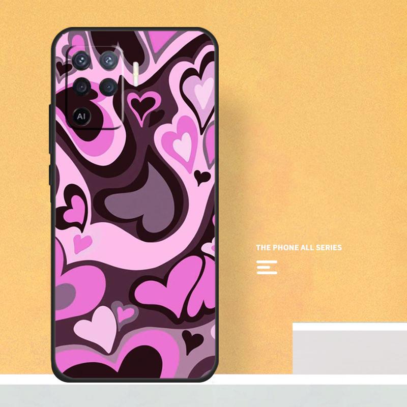 Brown Purple Hearts Swirl Pattern Case For Oppo A5 A6 Pro A16 A76 A96 A17 A57 A40 A60 A80 A98 A58 A78 A18 A38 A54 A74 A94 A15
