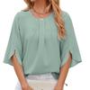 Solid Color Round Neck Five Quarter Sleeve Short Sleeved Loose Chiffon Top for Women Tops