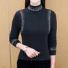 Элегантная футболка с длинным рукавом и стразами, с воротником-стойкой - Однотонная, Универсальный дизайн для женщин