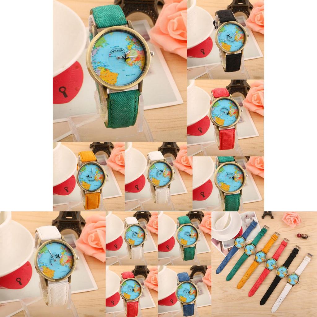 Map Globe World Aeroplane Watch Leather Wristwatch Fashion Jewelry High Quality