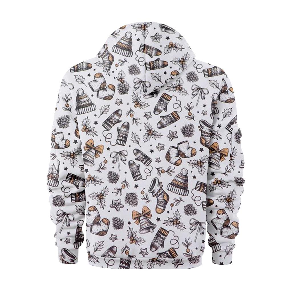 Мужская толстовка с капюшоном на молнии до середины, повседневная спортивная с рождественским принтом