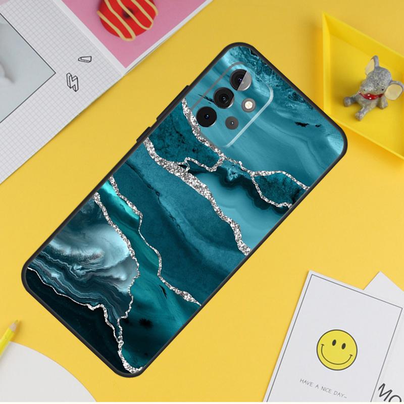 Чехол Teal Blue Gold Agate Marble для Samsung Galaxy A54 A34 A14 A13 A33 A53 A12 A32 A52 A71 A51 A15 A25 A35 A55