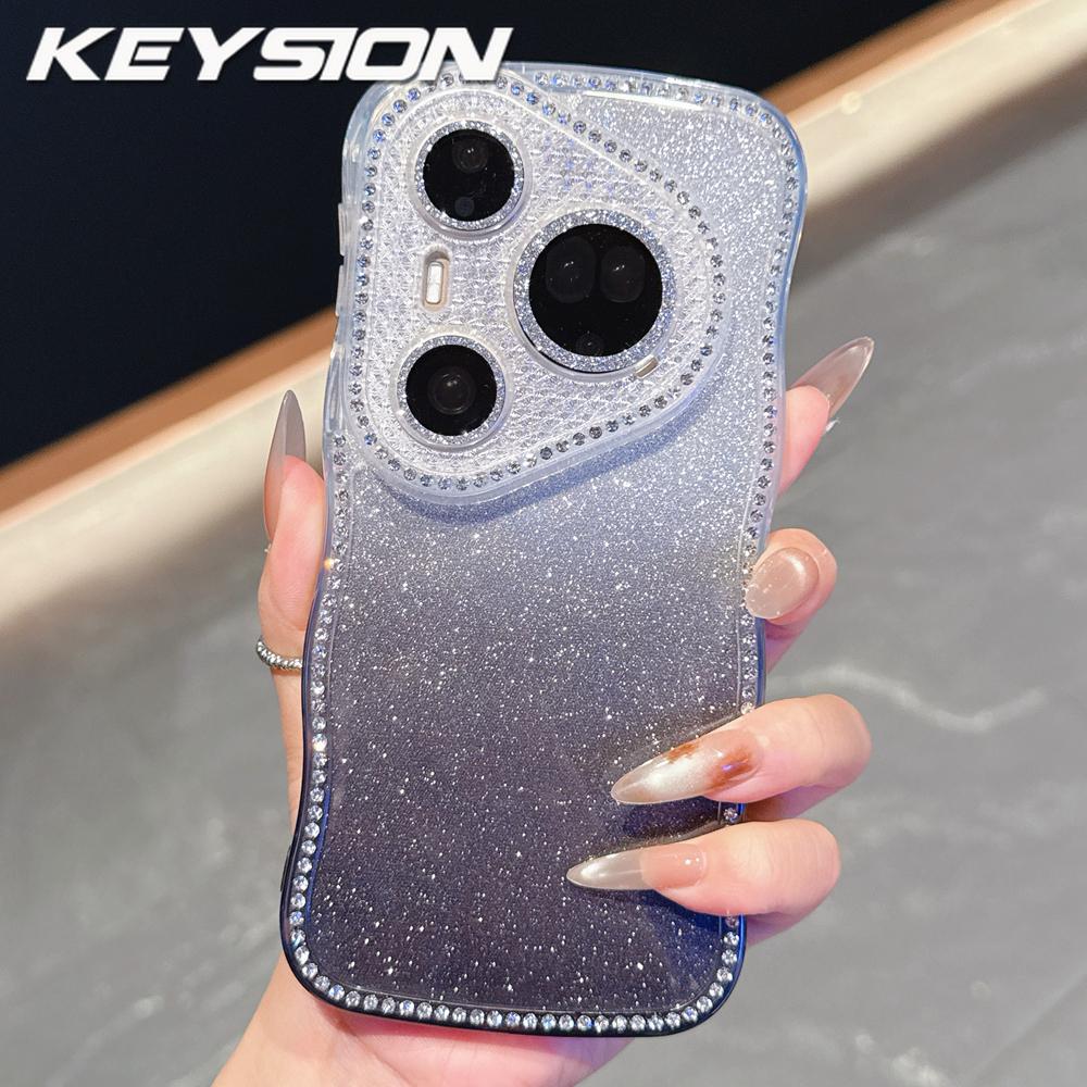 KEYSION Чехол с градиентом, блестками и стразами для Huawei Pura 70 80 Pro 80 70 Ultra, с волнистым краем, защитой камеры, противоударный