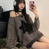 Grunge Hole T-shirt Women Fashion Star Print Y2k Aesthetic Loose Tees Kpop Fairycore Ripped Tshirt Harajuku Gothic Streetwear