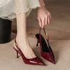 High Heels Women's New Metal Thin Heel Pointed Head with Sexy Red Patent Leather Bag Head Sandals