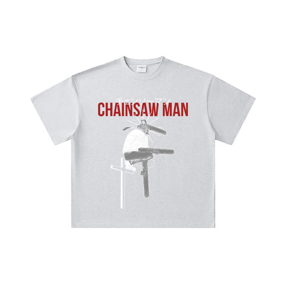 260 GSM Double Yarn 32 Count 100% Cotton Chainsaw Man V41 Denji Print Unisex Heavy Cotton T Shirt