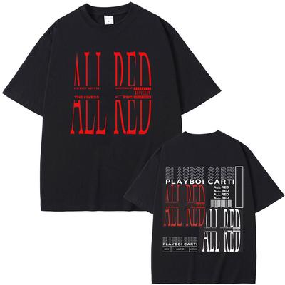 Футболка с графикой альбома Rapper Playboi Carti All Red Opium 2024 Pop Out Whole Lotta Red Унисекс Женская Модная Хип-хоп Футболка
