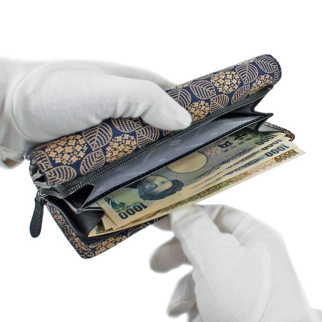 Inden длинный набор большой темно-синий x белый гортензия узор [Indenya] кошелек, S, вместимость, замша, лак, 2310-14-174