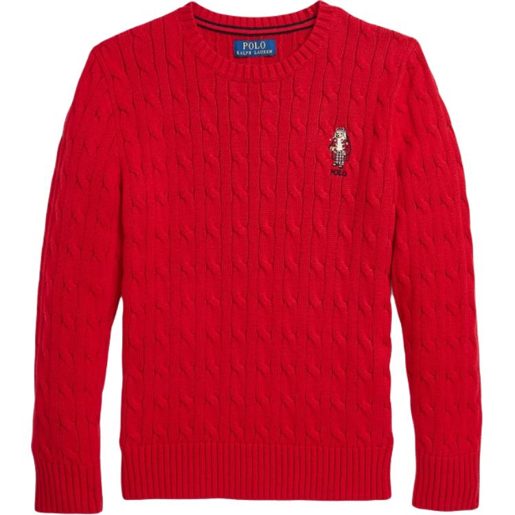 Polo Ralph Lauren свитер осень-зима 24 вышивка медведя однотонный круглый вырез вязаный косами красный миллениум детский свитер CWPOSWEY6820534-600