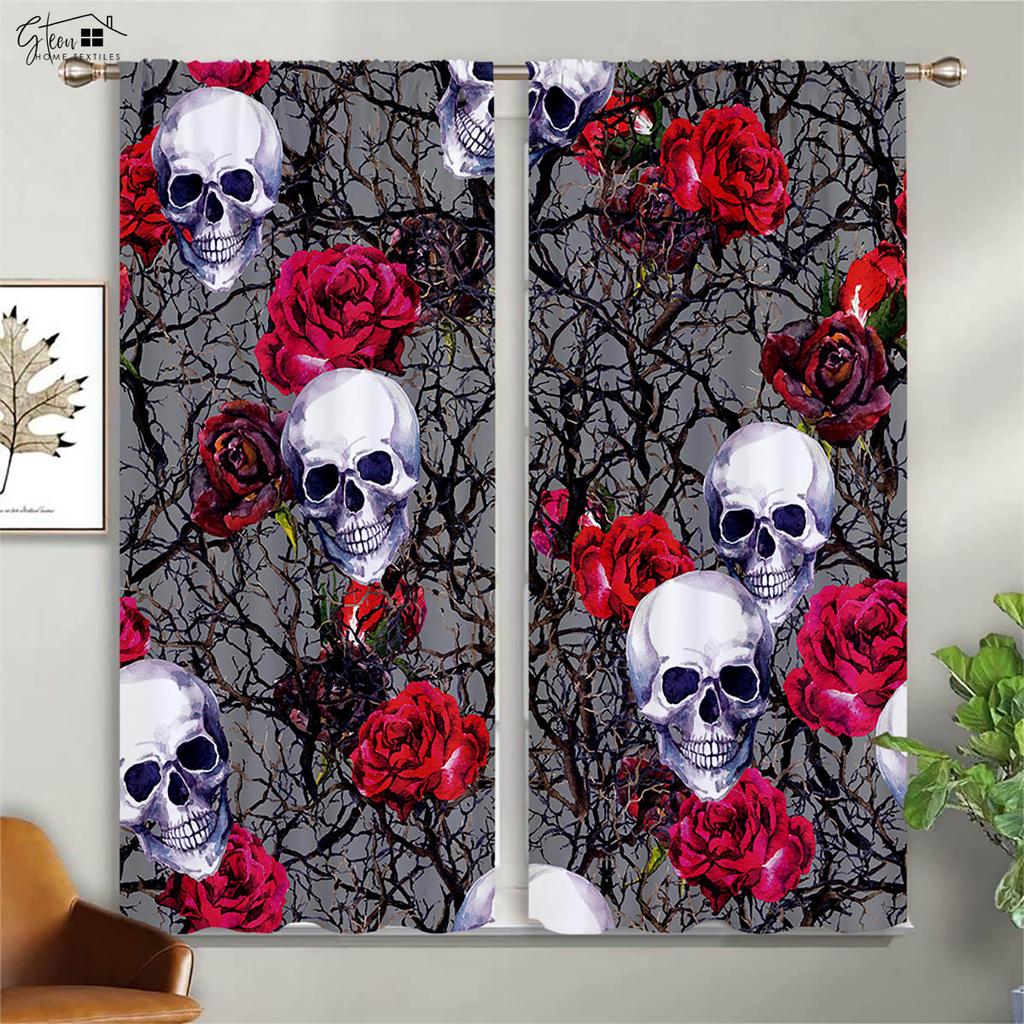 Плотные изоляционные шторы с цветочным принтом черепа, подходящие для Хэллоуина, украшения для гостиной, ресторана и вечеринки