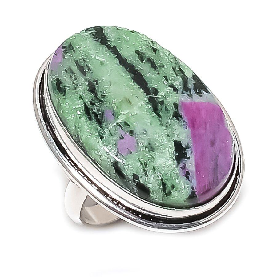 Natural Ruby Zosite Gemstone 925 Sterling Silver Jewelry Ring Size 8.5 V0V83