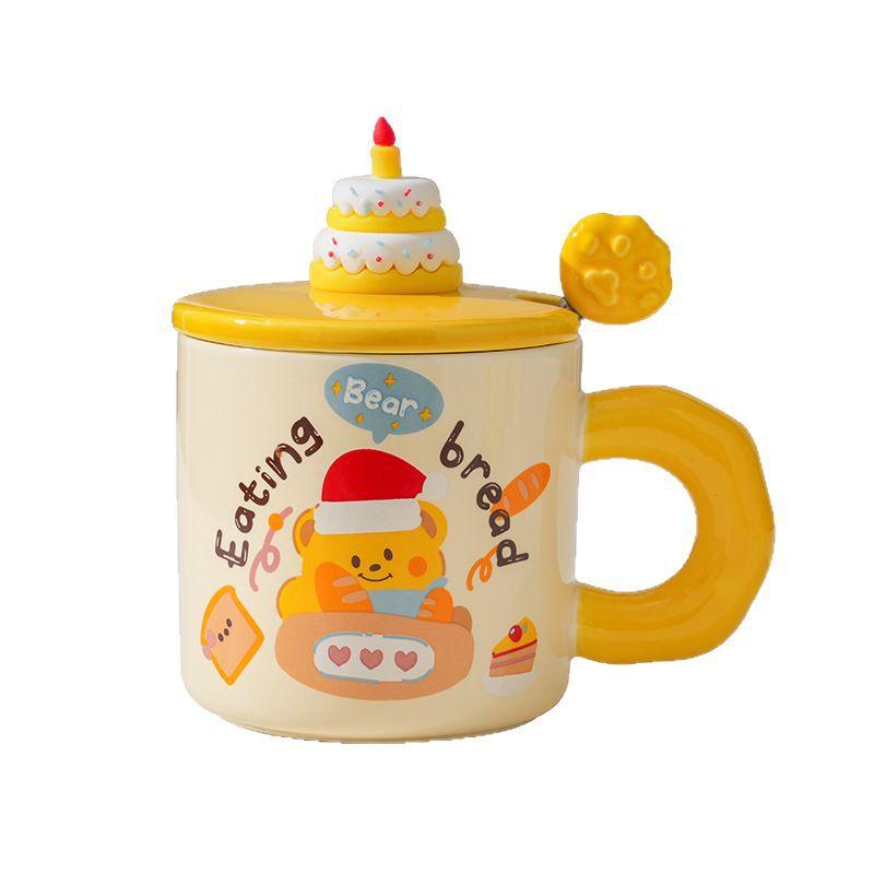 Креативная мультяшная керамическая кружка с медведем, с крышкой и ложкой, бытовая, для кофе, для пары, для воды, подарочная коробка высокой ценности