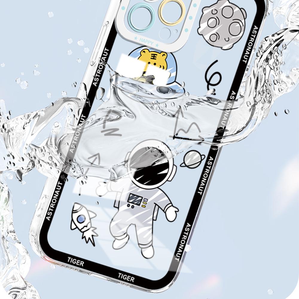 Shockproof Cartoon Astronaut Crystal Case Full Cover Camera Protection Transparent Soft Phone Casing for Huawei Honor iPhone Infinix Tecno