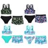 Qizlar uchun 3 qismli gulli printli suzish kostyumi krossover sport byustgalteri boyshortlar tankini suzish kostyumi