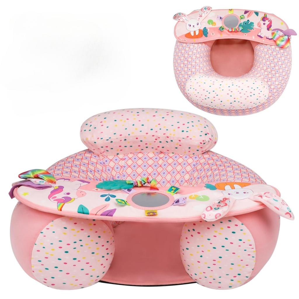 Inflatable Baby Seat for Sitting Up with Sensory Toy Tray Back Support for Toddler Soft Plush Baby Sofa Baby Chair Cute Animal
