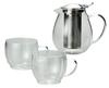 Maebata Feel Pair Tea Set Steel 580ml Pot and 150ml X D10 X X (51723) - Glass/Stainless Teapot, Cups, Pot W13.5 H12.5cm, Cup 8 H6.5cm