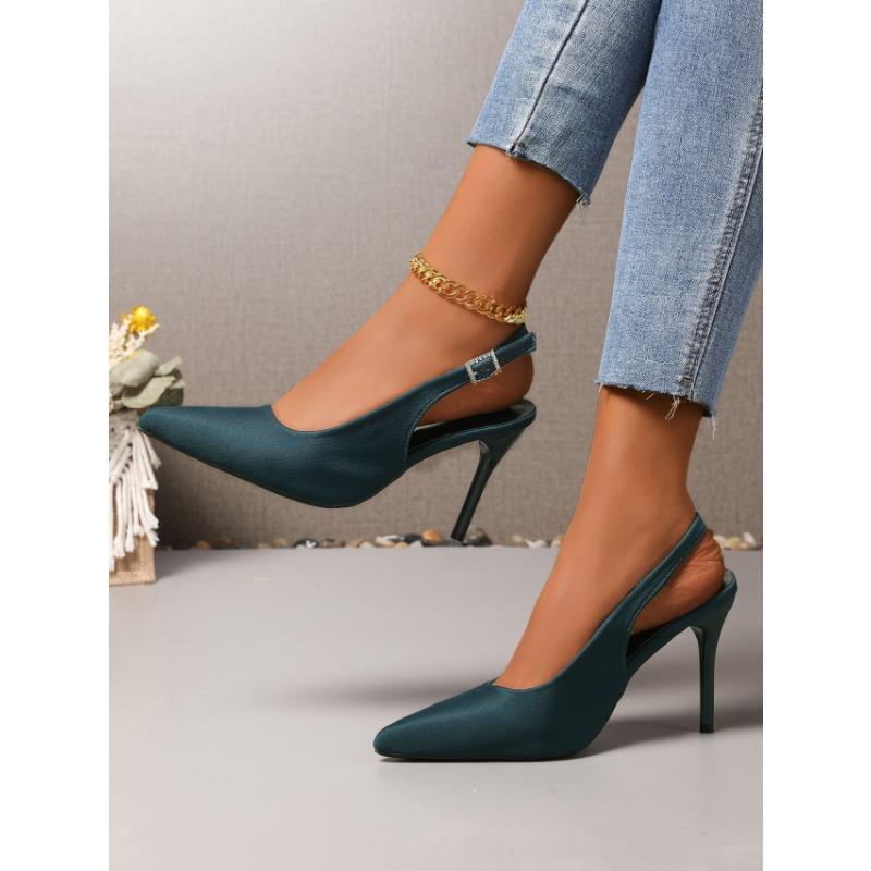Large Size High Heels Pointed Head Thin Heel Bag Head Empty Buckle Sandals Women's Fashion Temperament Fashion Shoes
