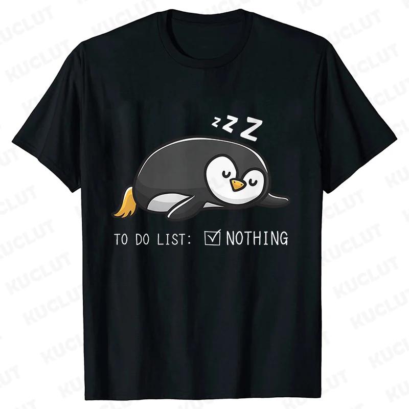 To Do List Nothing Penguin Funny Print T-Shirt Women Lazy Penguin Humorous Top Female Fashion Tshirt Short Sleeve Summer Clothes