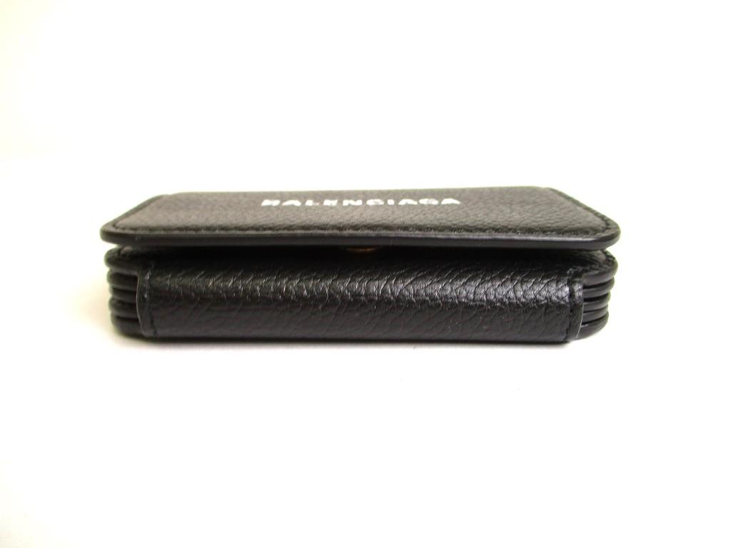 Authentic BALENCIAGA Black Leather Card Holder Accordeon Hold #9698 Refurbished