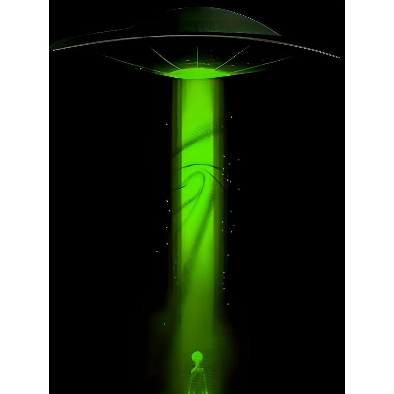 Европейские размеры Мужская черная футболка с принтом - летающая тарелка и инопланетный космический корабль неоново-зеленого цвета - С круглым вырезом, короткий рукав, Машинная стирка