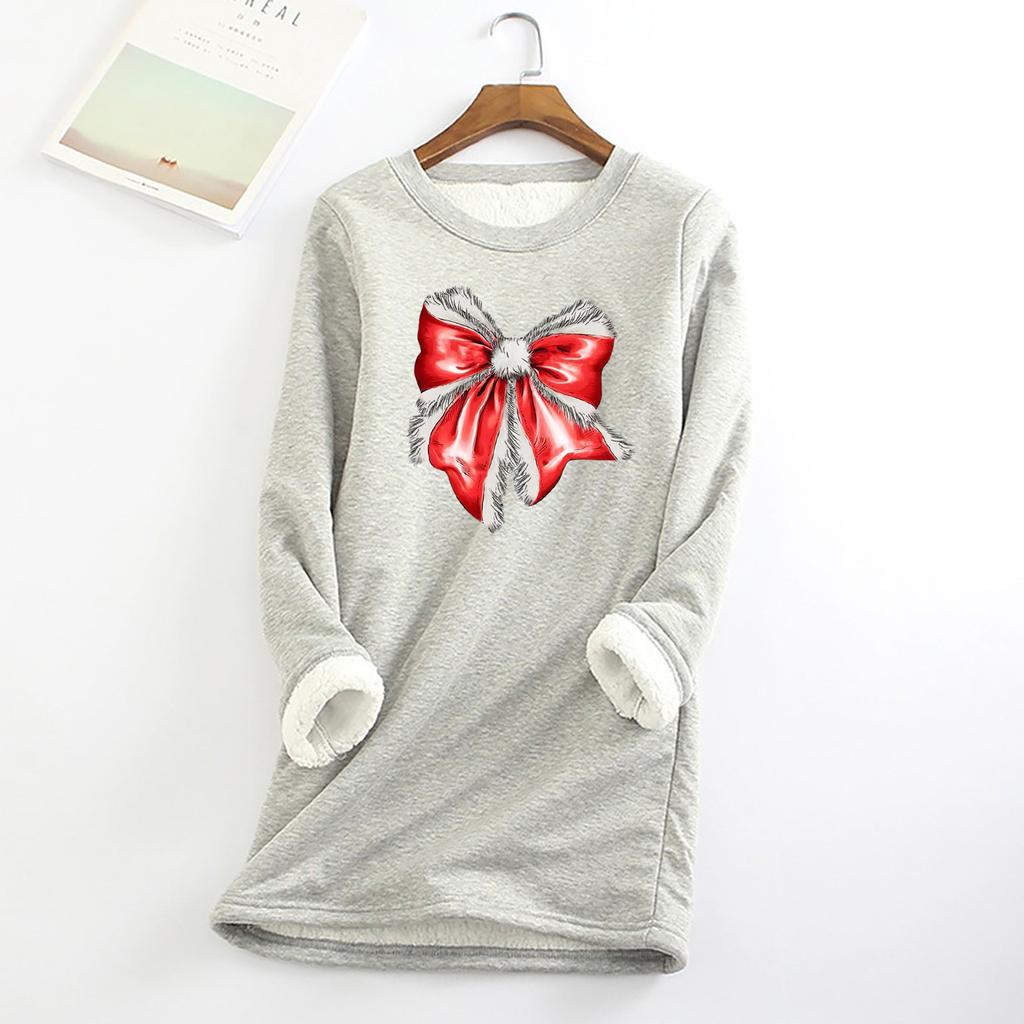 Women's Round Neck Print Thickened Plush Cashmere Warm Long Top