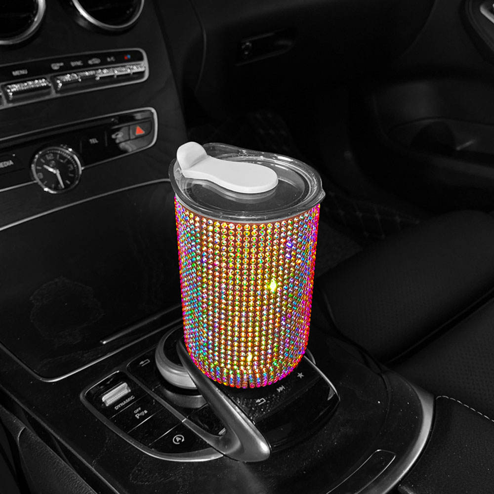 Автомобильная хрустальная кружка для напитков из нержавеющей стали с крышкой, соломенная бутылка для воды с блестками и бриллиантами, автомобильная кофейная кружка