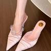 Spring New Baotou Slippers Women Pointy Folds Lace Shallow Mouth Slip-on Anti-slip Wear-resistant High Heels