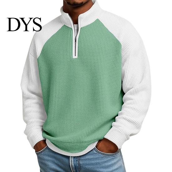 Breathable Outdoor Activewear Men Waffle Sweatshirt, Long Sleeve Quarter Zip Contrasting Color Mens Sweatshirt Casual Stand Collar Pullover Shirt for