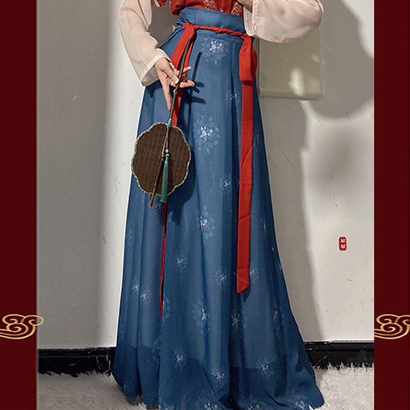 Китайский стиль династии Тан, традиционный ханьфу, повседневная рубашка с круглым вырезом и длинная юбка, женский комплект платьев