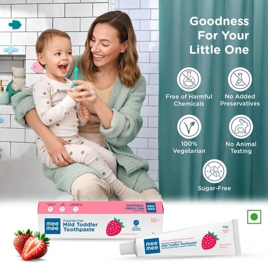 Зубная паста Mee Mee без фтора, Клубничная, Защита от кариеса, 70 грамм