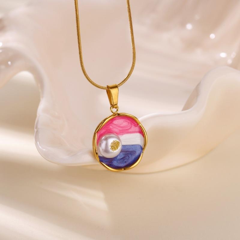 Color Oil Drop Pendant Necklace Women's Medieval Fashion Artificial Baroque Pearl Literary Retro Collarbone Chain