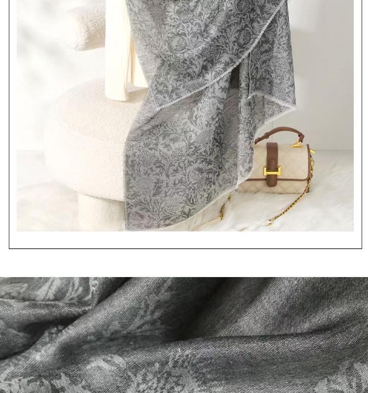 Inner Mongolia Cashmere Jacquard Shawl with Scottish Thistle - Thin Scarf for Autumn/Winter