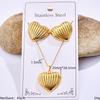 Stainless Steel Gold Plated Irregular Striped Heart-shaped Circular Oval Marine Creature Pendant Necklace Earring Jewelry Set