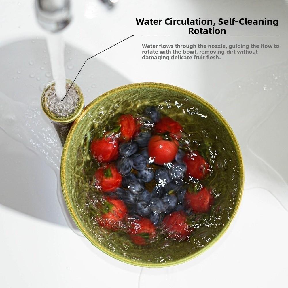 Ceramic Fruit Washing Bowl Built-In Drain Slots Fruit Rinse Bowl Berry Swirl Bowl Table Serving