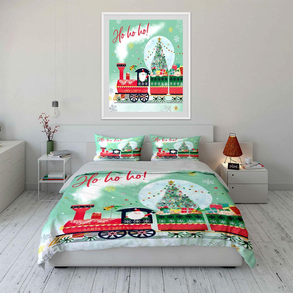Santa's Express Christmas Train Bedding Duvet Cover Set Duvet Cover Pillowcases (1*Duvet Cover 2*Pillowcases, without duvet insert)