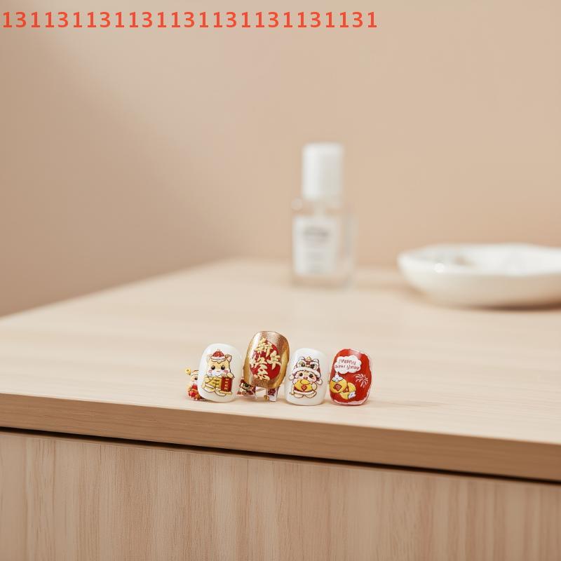Очаровательные наклейки для ногтей Год Лошади Принт с искусством танца льва, Наклейки для маникюра на китайский Новый год с тематикой бантов