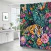 Экзотическая водонепроницаемая шторка для душа с защитой от плесени «Тигр и павлин» - Тропический цветочный дизайн для роскошного декора ванной комнаты