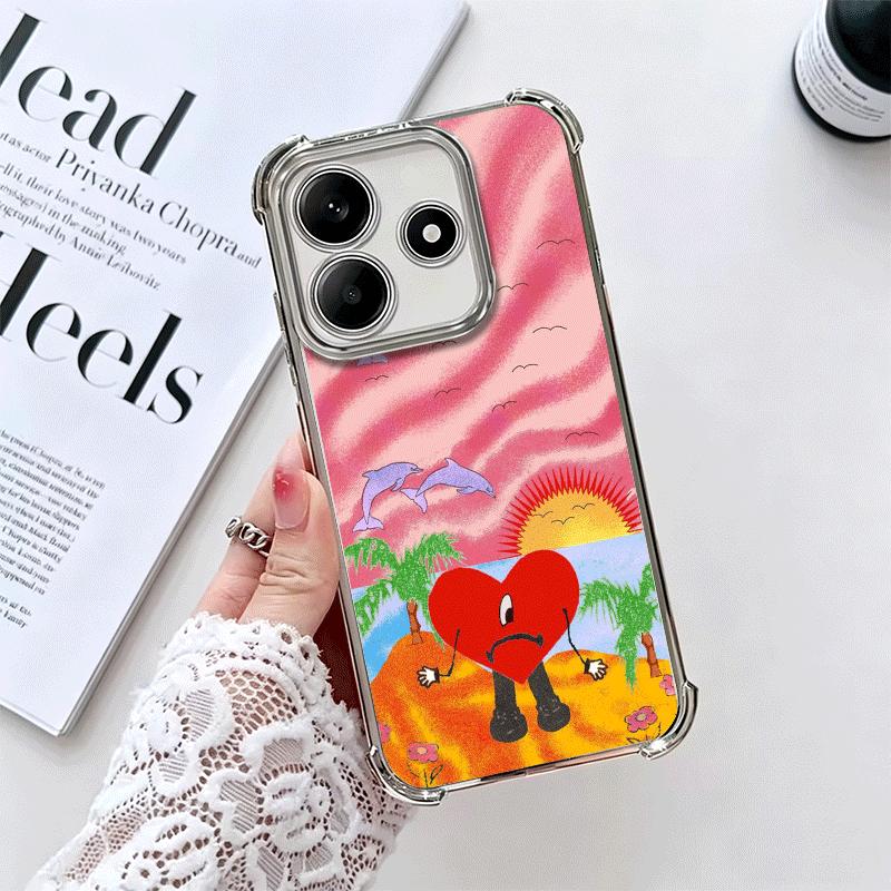 Чехол для телефона Bad Bunny с покрытием в виде сердца для Xiaomi Redmi Note 14 15 Pro Plus 13 12 11 11S 11T 10 9S 9 5G, противоударный чехол с подушкой безопасности
