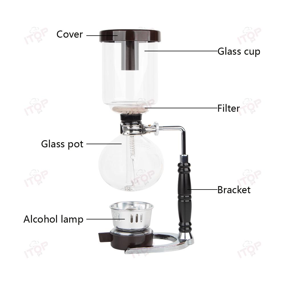 ITOP LRSCP 300/500ML Siphon Coffee Pot Set Glass Teapot Coffee Utensils Manual Coffee Machine Siphon Pot Siphon Coffee Tools