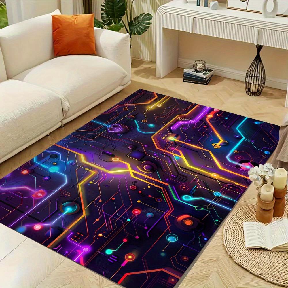 Vibrant Gradient Circuit Board Design Puzzle Pattern Office Chair Mat,Decorative Polyester Carpet for Home and Office,Holiday Gift Idea,High