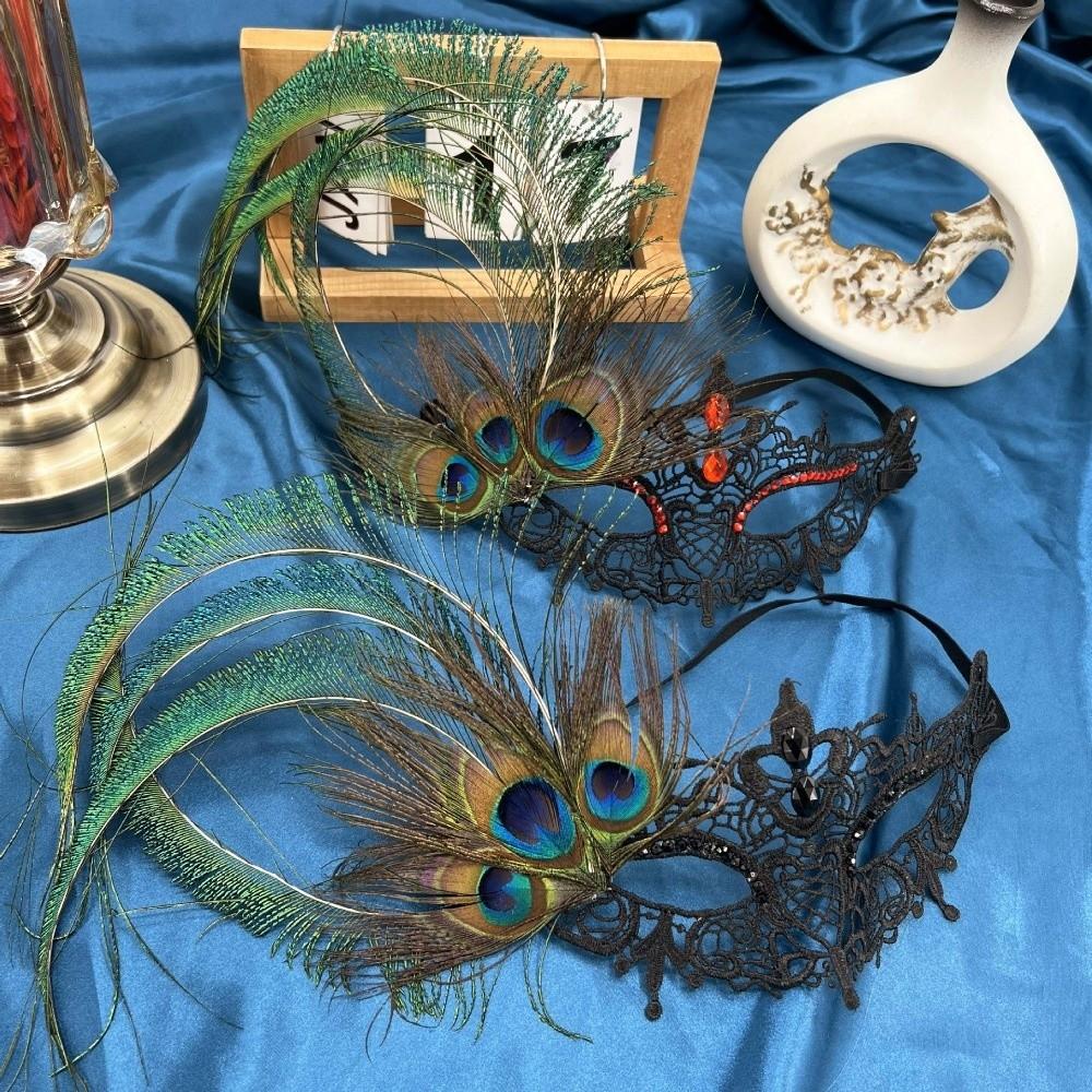 Elegant Half Face Mask Feather Accent Phantom Mask Peacock Feather Mask Costume Party
