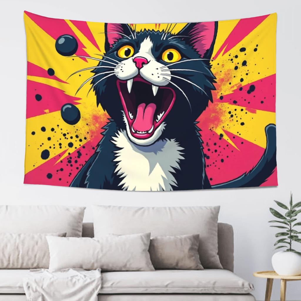 Vibrant Pop Art Cat Tapestry Wall Decor for Bedroom Living Room Cozy Atmosphere Bold Home Style and Modern Charm Enhancement