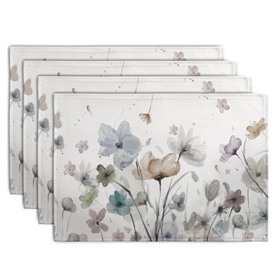 1PCS Watercolor Flower Printed Linen Placemat Decorative Table Mat Washable Place Mats for Dining Kitchen Farm House Decor