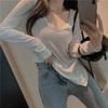 Women's Slim Fit Long-Sleeve White Low Collar Stylish T-Shirt (Autumn 2024)