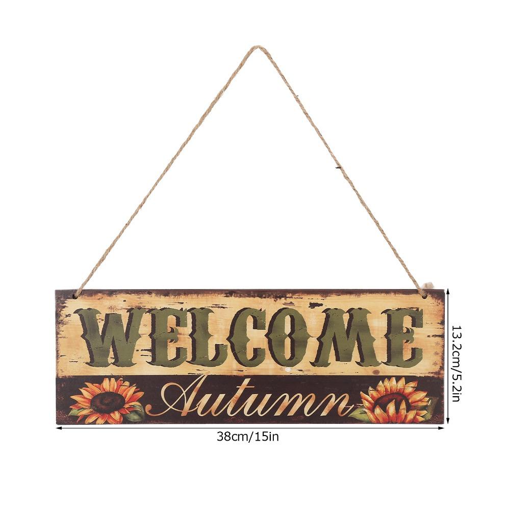 15.0x5.2in Wooden Hanging Sign Pumpkin Sunflower Pattern Hanging Welcome Board Indoor Decoration