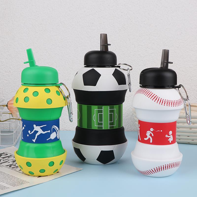 Fold Silicone Water Bottle Outdoor Basketball Football Tennis Golf Baseball Pickleball Leakproof Portable Kids Water Bottle